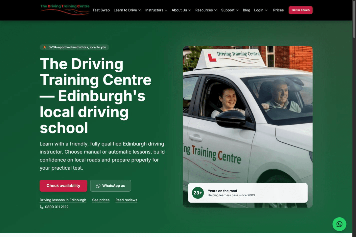 The Driving Training Centre website homepage